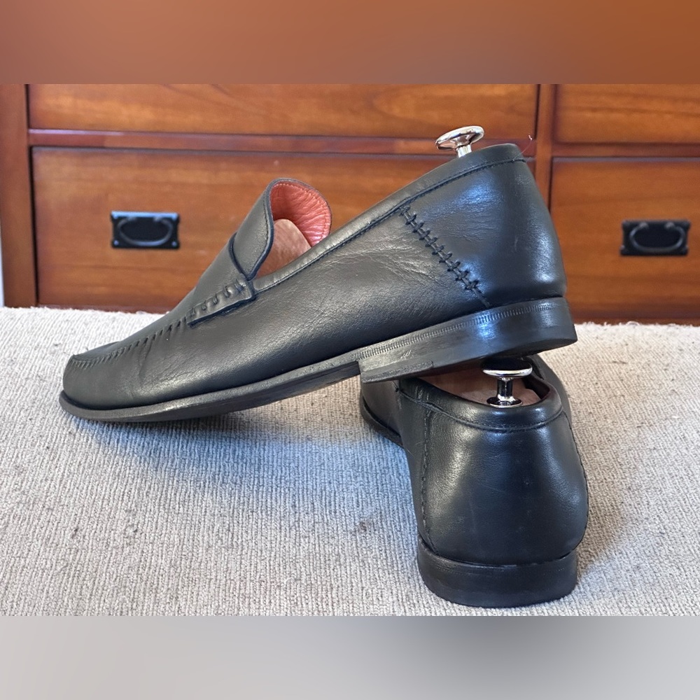 Santoni Black Leather Men’s Slip On Penny Loafers Size 13 D - Picture 10 of 15